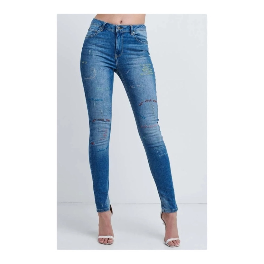 SUPERTRASH Paradise Jina Embroidered Skinny Jeans NWOT